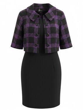 KS Petite Collection Two Piece Dress Suit Black Sheath Dress Cropped Jacket
